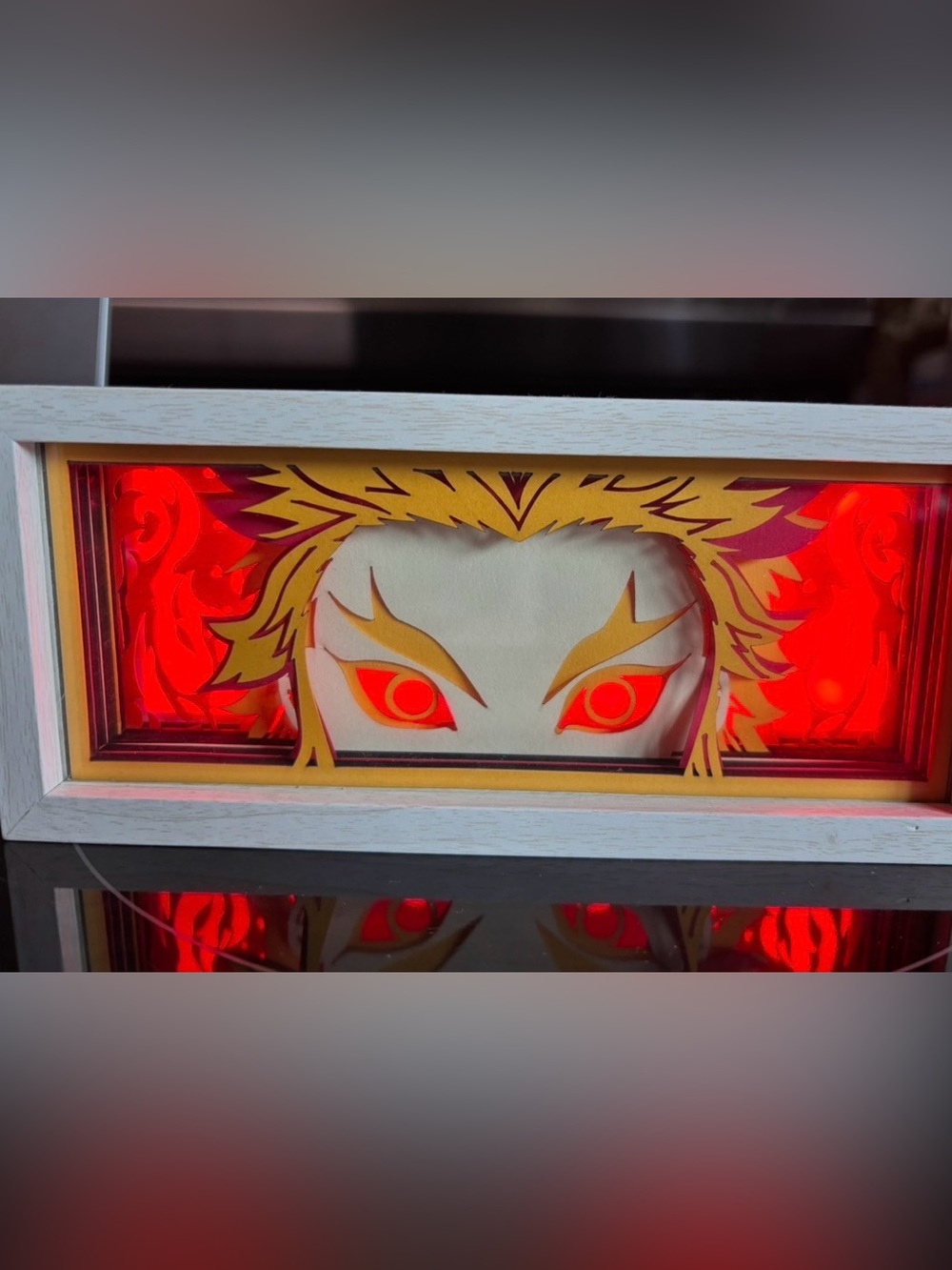 LED Framed Anime Eye Art Rengoku from Demon Slayer - various colour backgrounds
